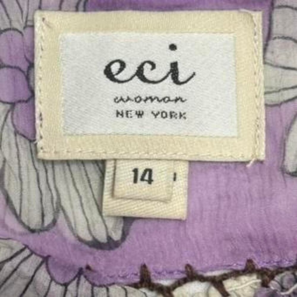 Eci Silk Woman New York purple floral silk dress flowly coquette Size L 14 NWT - Picture 4 of 8